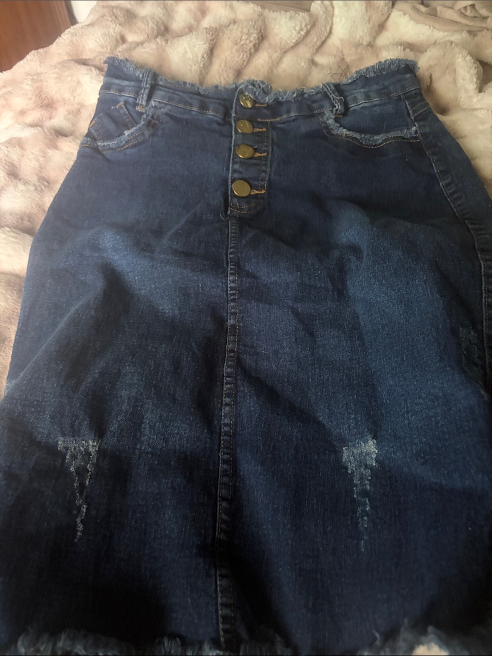 High-Waist Dark Blue Button-Front Denim Skirt